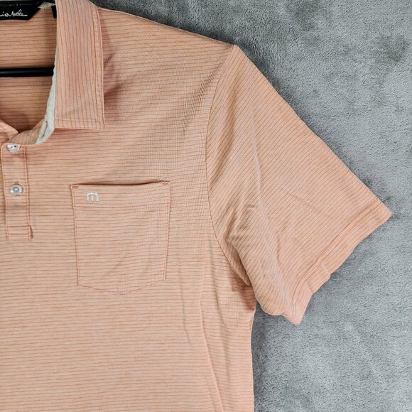 Mens TravisMathew Polo Shirt Orange Striped short sleeve Size L - Picture 3 of 13